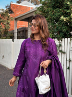 Load image into Gallery viewer, Purple chikankari silk set
