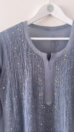 Load image into Gallery viewer, Grey Premium Chikankari Georgette Kurta
