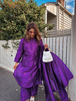 Load image into Gallery viewer, Purple chikankari silk set
