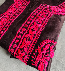 Black and Hot Pink chikankari silk set