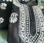 Load image into Gallery viewer, Black and White chikankari silk set
