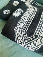 Load image into Gallery viewer, Black and White chikankari silk set
