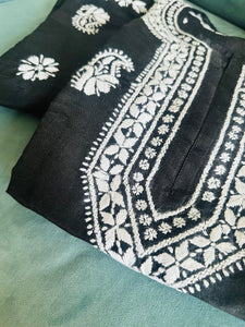 Black and White chikankari silk set