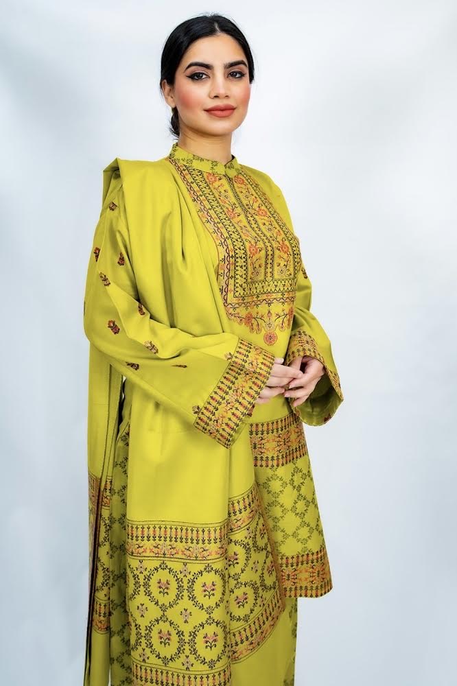 Green winter kanni suit - Knee length shirt with kanni weave pants